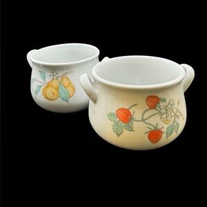 2 Vintage Soup Bowls Double Handled Strawberry Pear